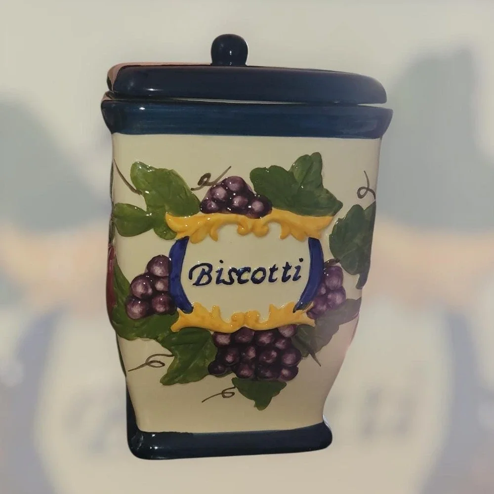 Biscotti Cookie Jar Handmade for Nonnis Handpainted Cookie Canister Tuscan Motif